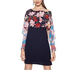 Desigual Olivia Dress Womens 6 Floral Long Open Flowy Sleeves Feminine Romantic